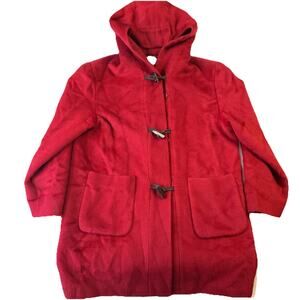 Hilary Radley New York Women Coat 10 Red Wool Hoodie Duffle Toggle Button Long